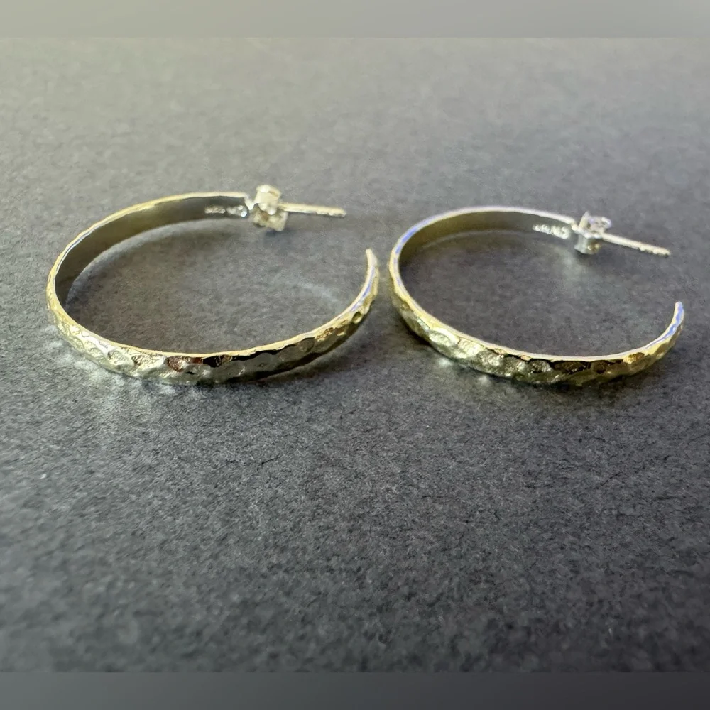 Hammered Sterling Silver Hoop Earrings - Picture 9 of 9